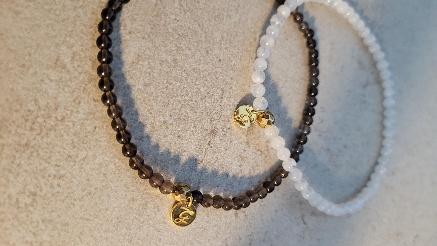 Fusskettchen aus Mondstein oder Rauchquarz