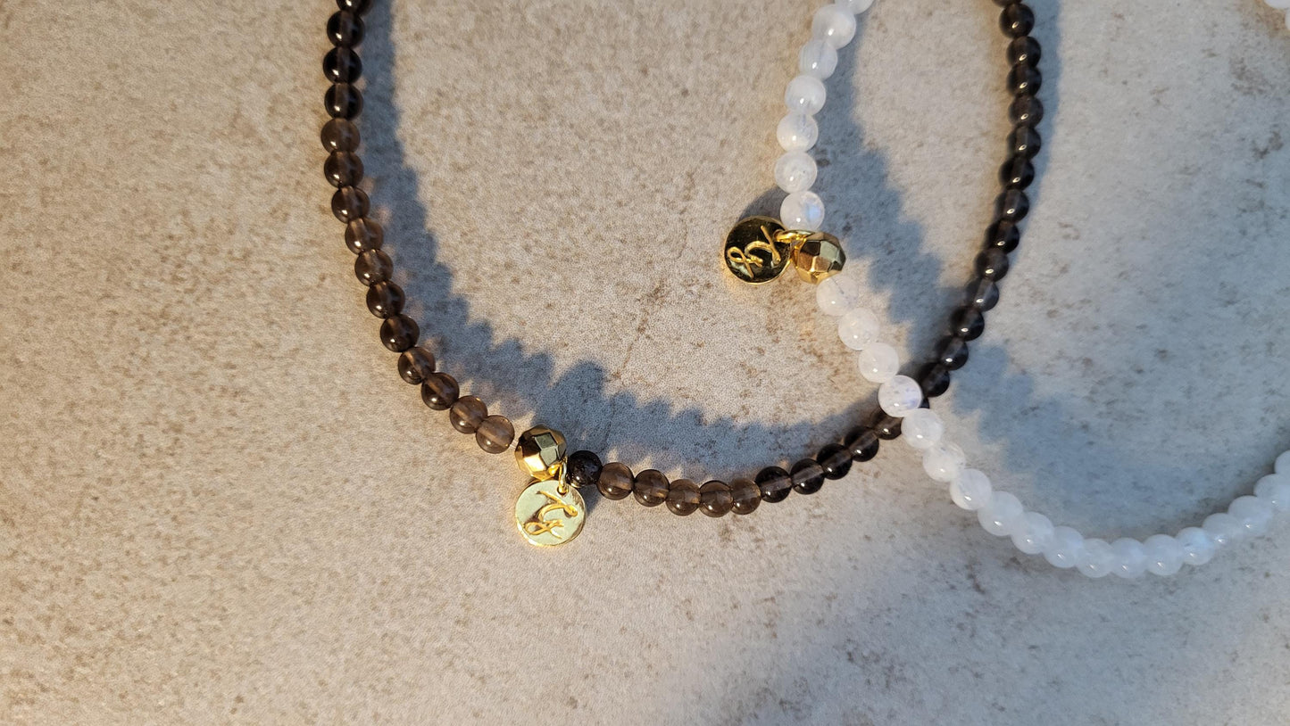 Fusskettchen aus Mondstein oder Rauchquarz