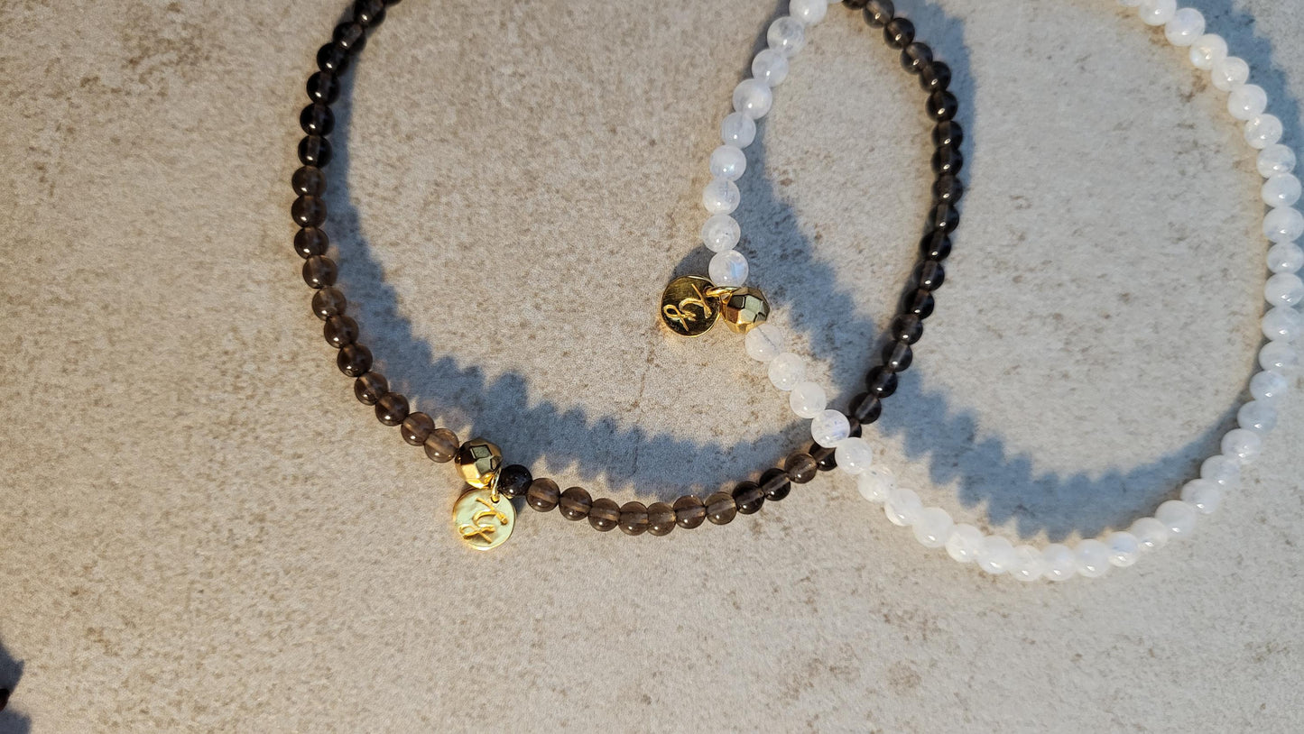 Fusskettchen aus Mondstein oder Rauchquarz