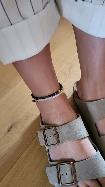 Fusskettchen aus Mondstein oder Rauchquarz