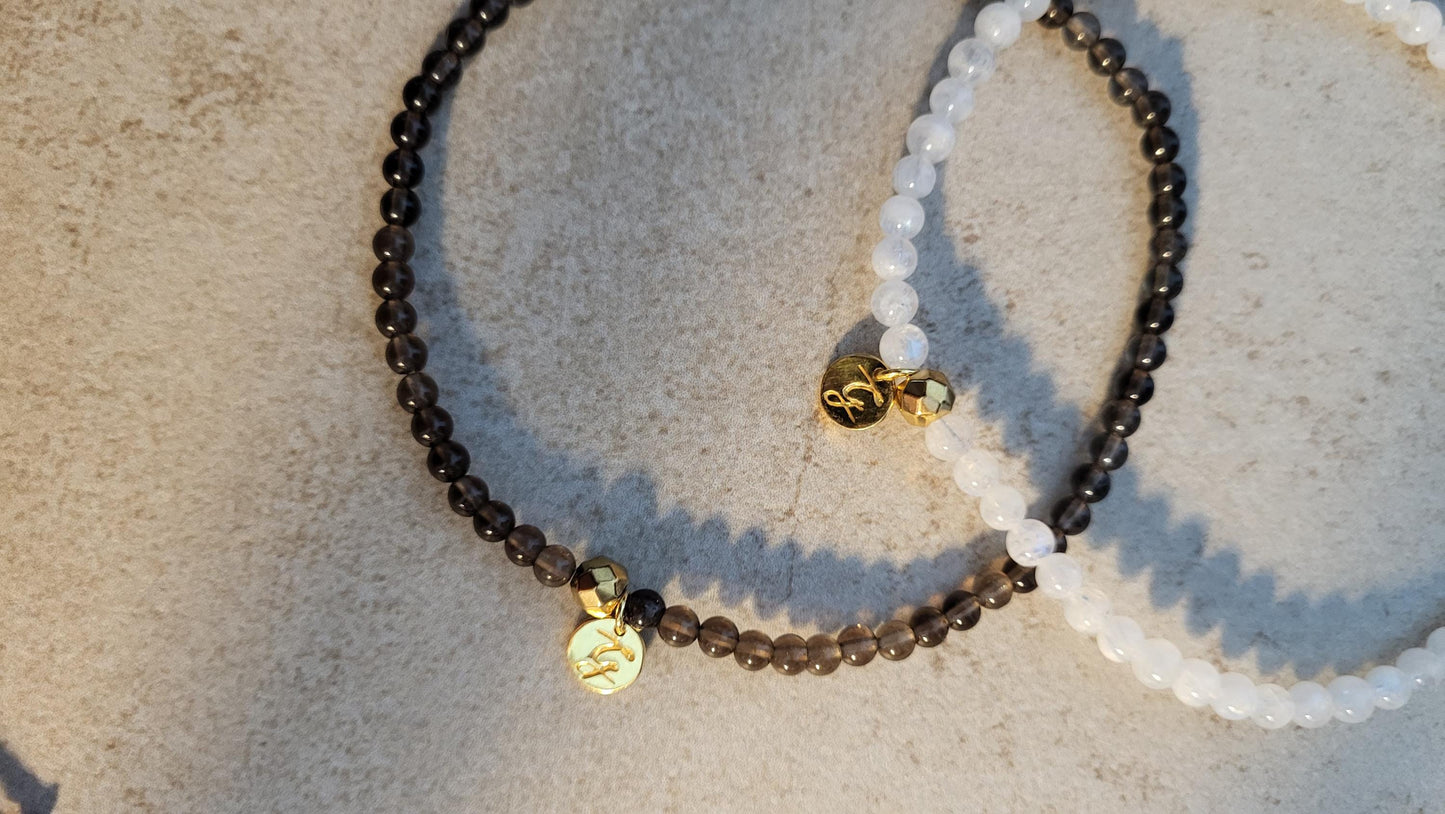 Fusskettchen aus Mondstein oder Rauchquarz